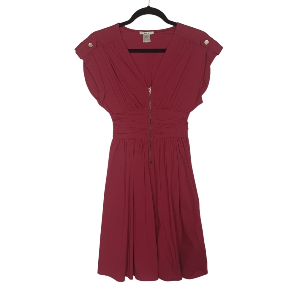 BAR III Burgundy Maroon Zipper V Neck A-Line Mini Dress Small